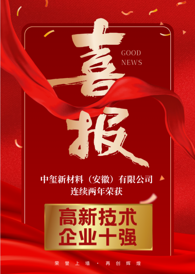 热烈祝贺中玺新材料连续两年荣获高新技术企业十强荣誉称号